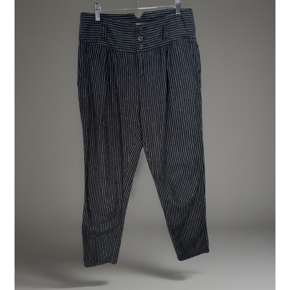 Sundance Trouser Pant Women's Sz 8 Amelia Linen Blend Black Stripe Boho Chic - Picture 2 of 8
